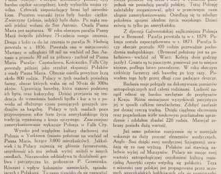 Strona z czasopisma 'Wieści z Polski' z 1929 roku, omawiająca warunki życia polskich imigrantów w Teksasie, w tym osady takie jak Panna Maria i St. Hedwig.