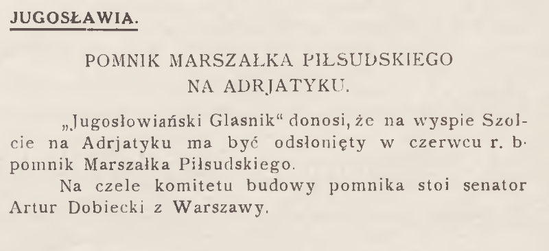 Fotografia przedstawiająca Z kronik polonijnych: pomnik Piłsudskiego na Adriatyku