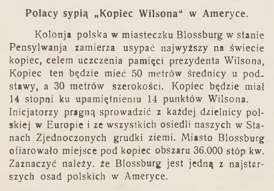 Photo showing Z kronik polonijnych: kopiec Wilsona w Ameryce