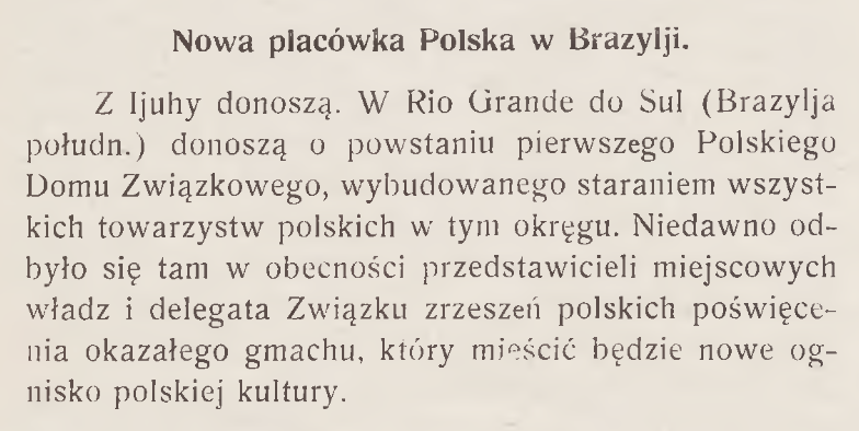 Photo showing Z kronik polonijnych: Nowa placówka polska w Brazylii