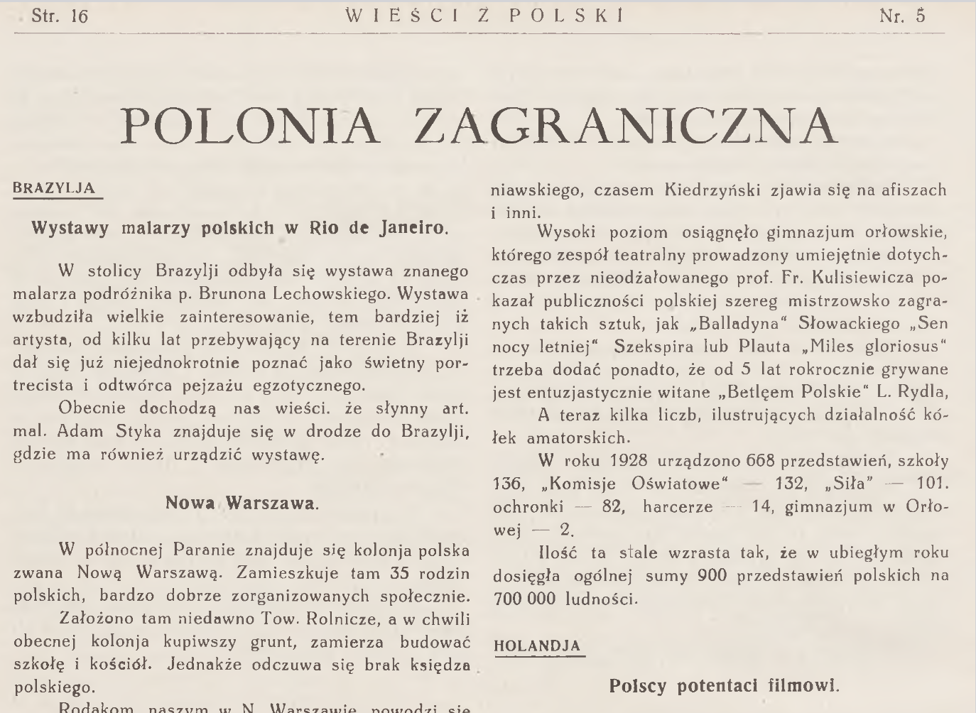 Fotografia przedstawiająca Z kronik polonijnych: wystawa malarska w Rio, nowa placówka w Rio Grande do Sul