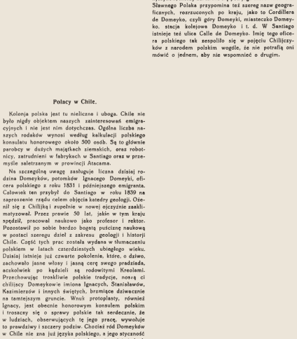 Scan of a Polish magazine page with columns of text and headings Polacy w Chile Polacy w Hongkongu and Francja Napad na konsulat R P w Paryzu