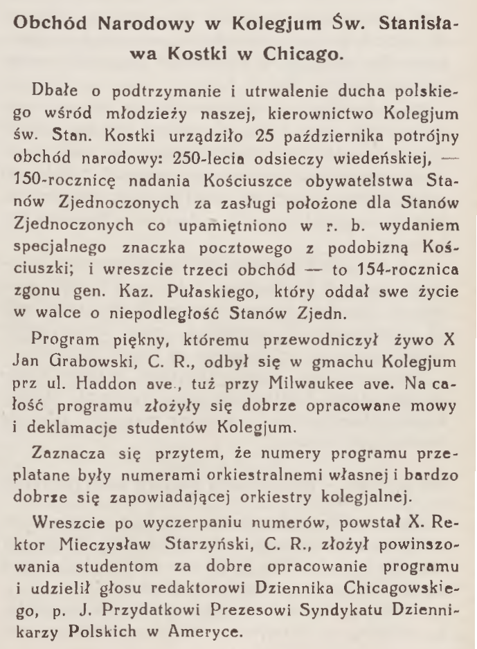 Fotografia przedstawiająca Z kronik polonijnych: Kolegium św. S. Kostki w Chicago, Dom Polski w Danii