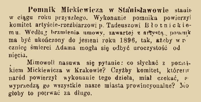 Fotografia przedstawiająca Pomnik Mickiewicza w Stanisławowie