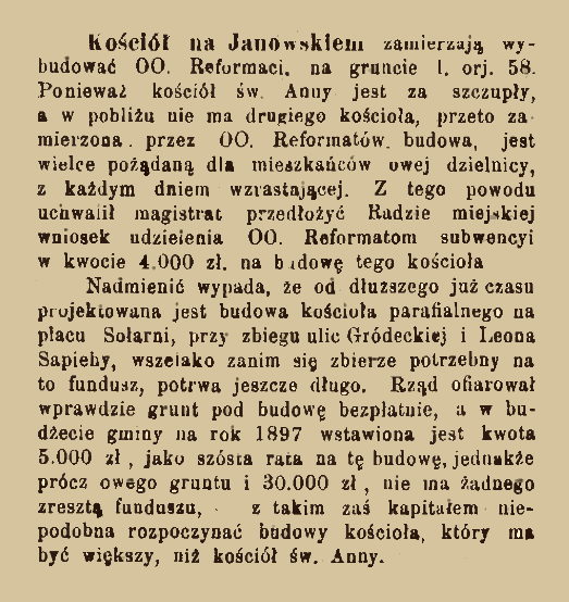 Photo montrant Plany budowy kościoła na Janowskiej