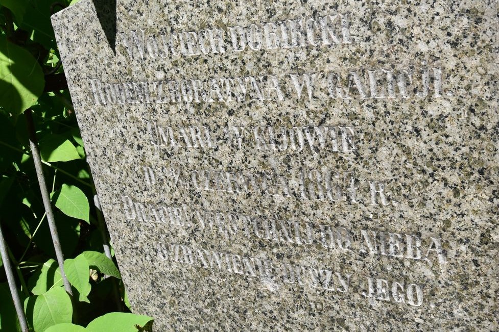 Detail of the tombstone of Wojciech Dobiecki, Baykova cemetery in Kiev, as of 2021.