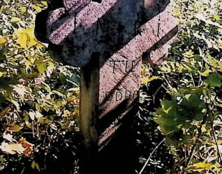 Nagrobek Katarzyny Ostrowskiej z krzyżem na niskim cokole. Krzyż ma krótkie ramiona poziome i trójlistne zakończenie. Widoczna inskrypcja na krzyżu, cokole i podstawie.