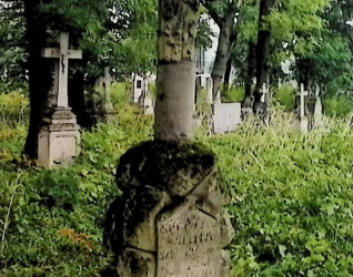 Nagrobek z krzyżem stylizowanym na pień drzewa na cokole w formie skałek. Krzyż zdobiony płaskorzeźbionymi liśćmi dębu. Na froncie cokołu tablica z inskrypcją.