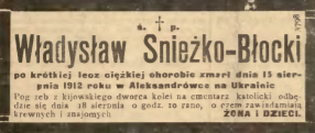 Fotografia przedstawiająca Tombstone of Władysław Śnieżko-Błocki
