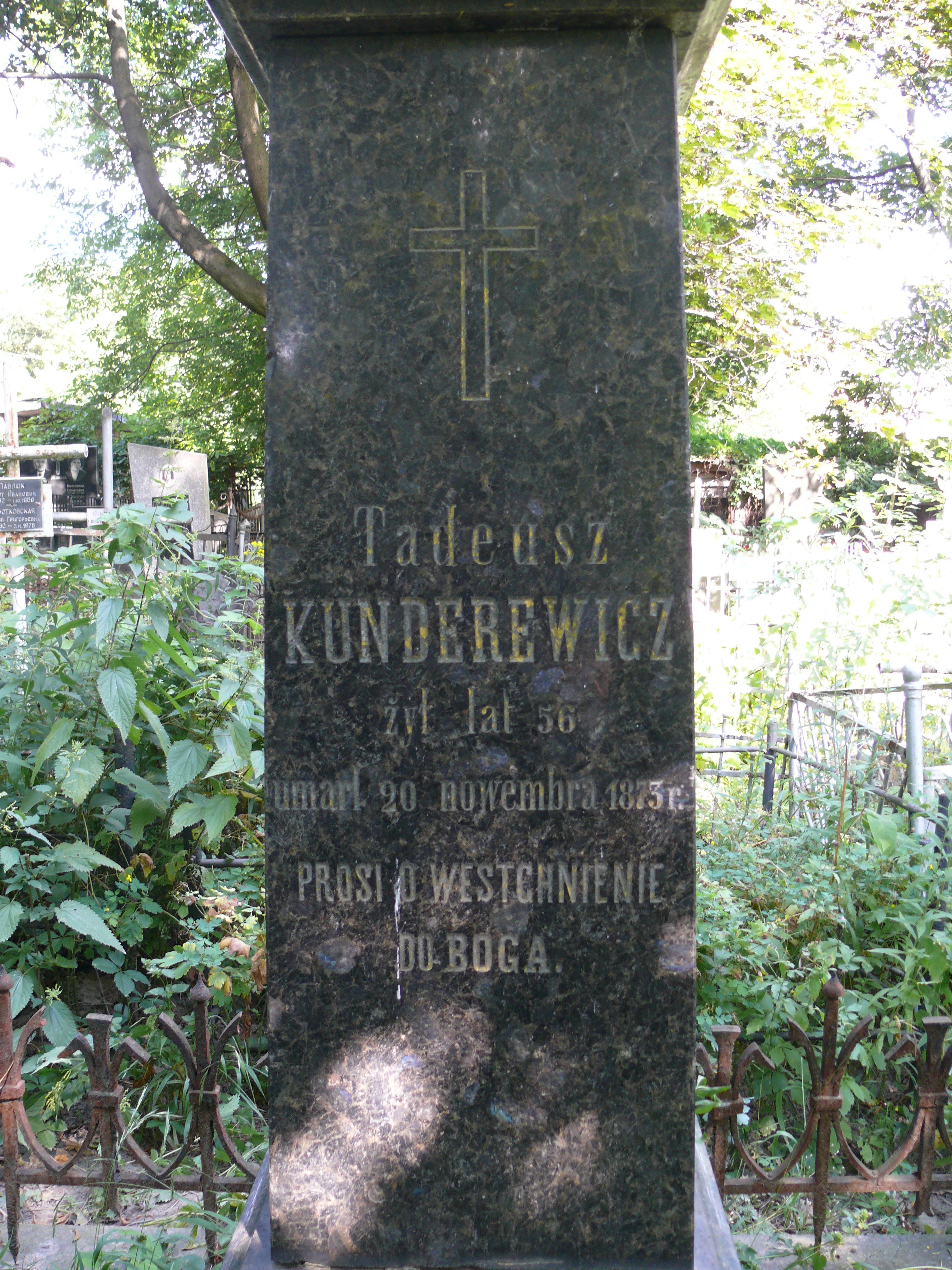 Inscription from the tombstone of Tadeusz Kunderewicz