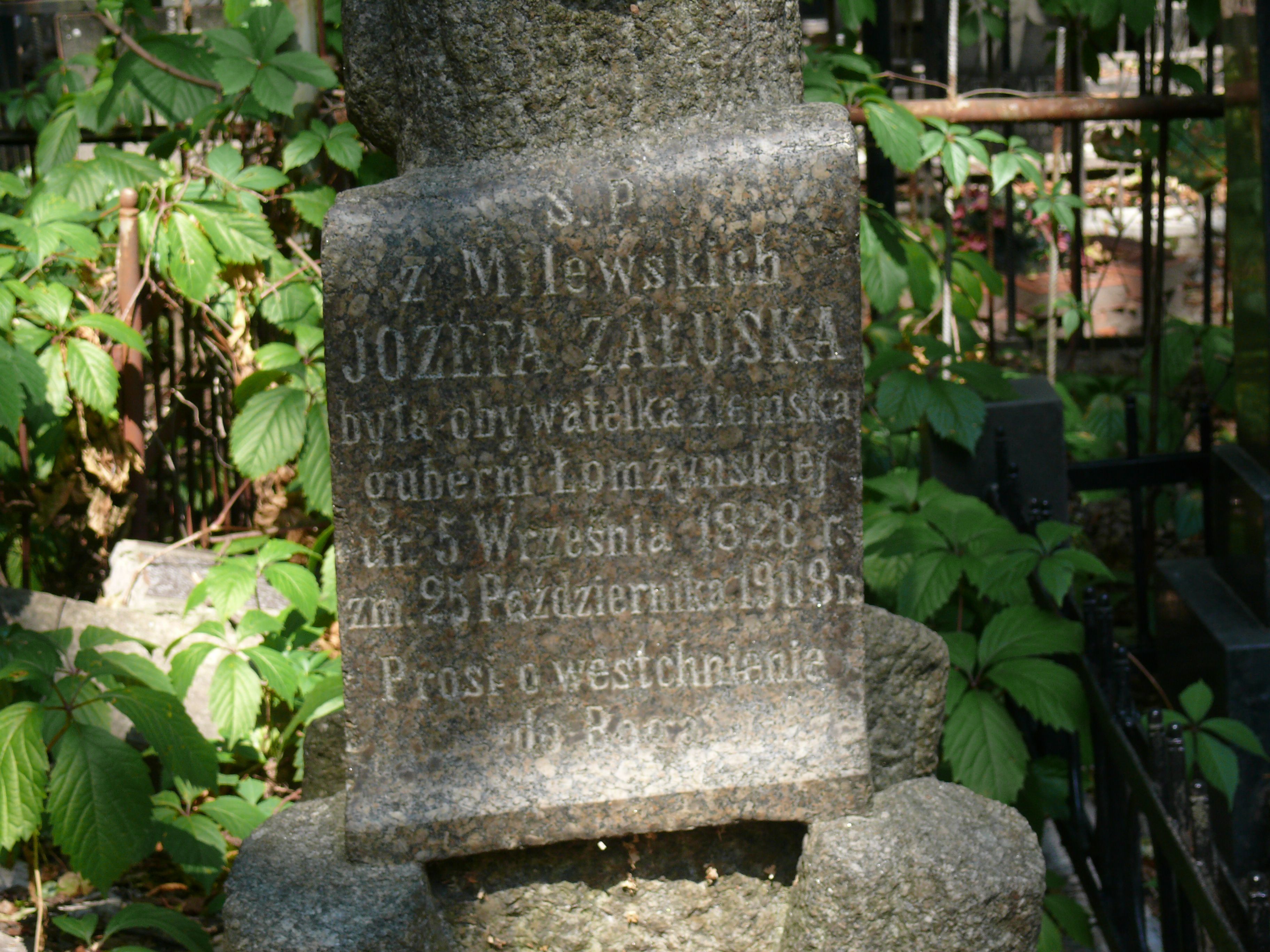 Inscription from the gravestone of Józefa Załuska