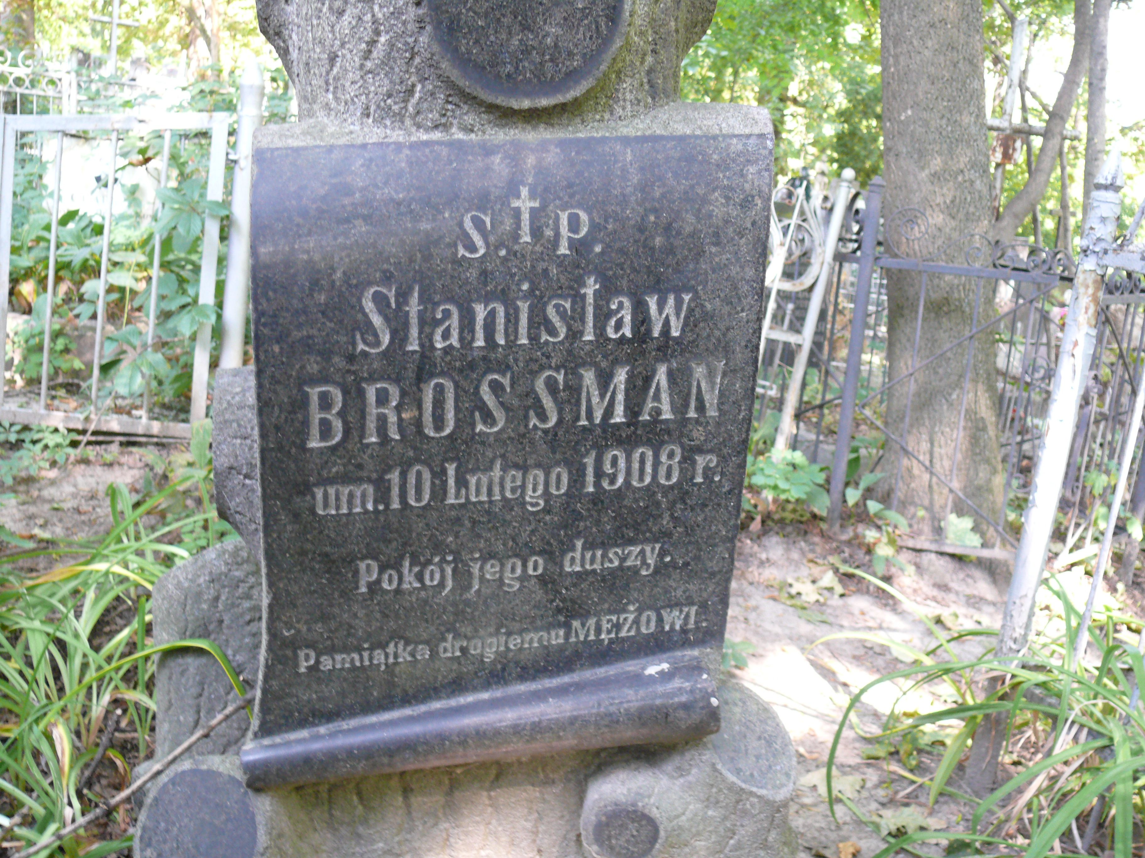 Inscription from the gravestone of Stanislaw Brossman