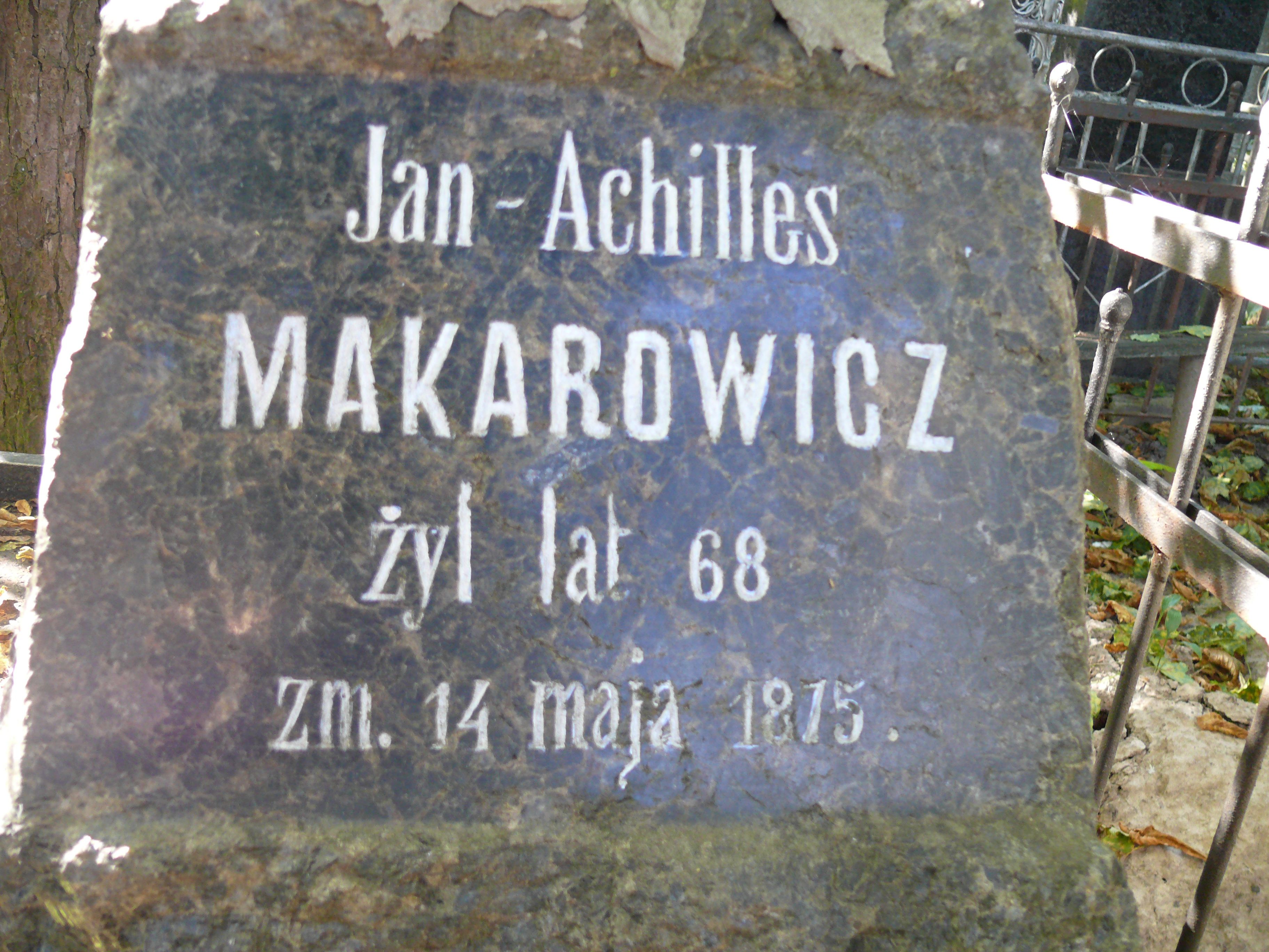 Inscription from the tombstone of Jan Makarowicz