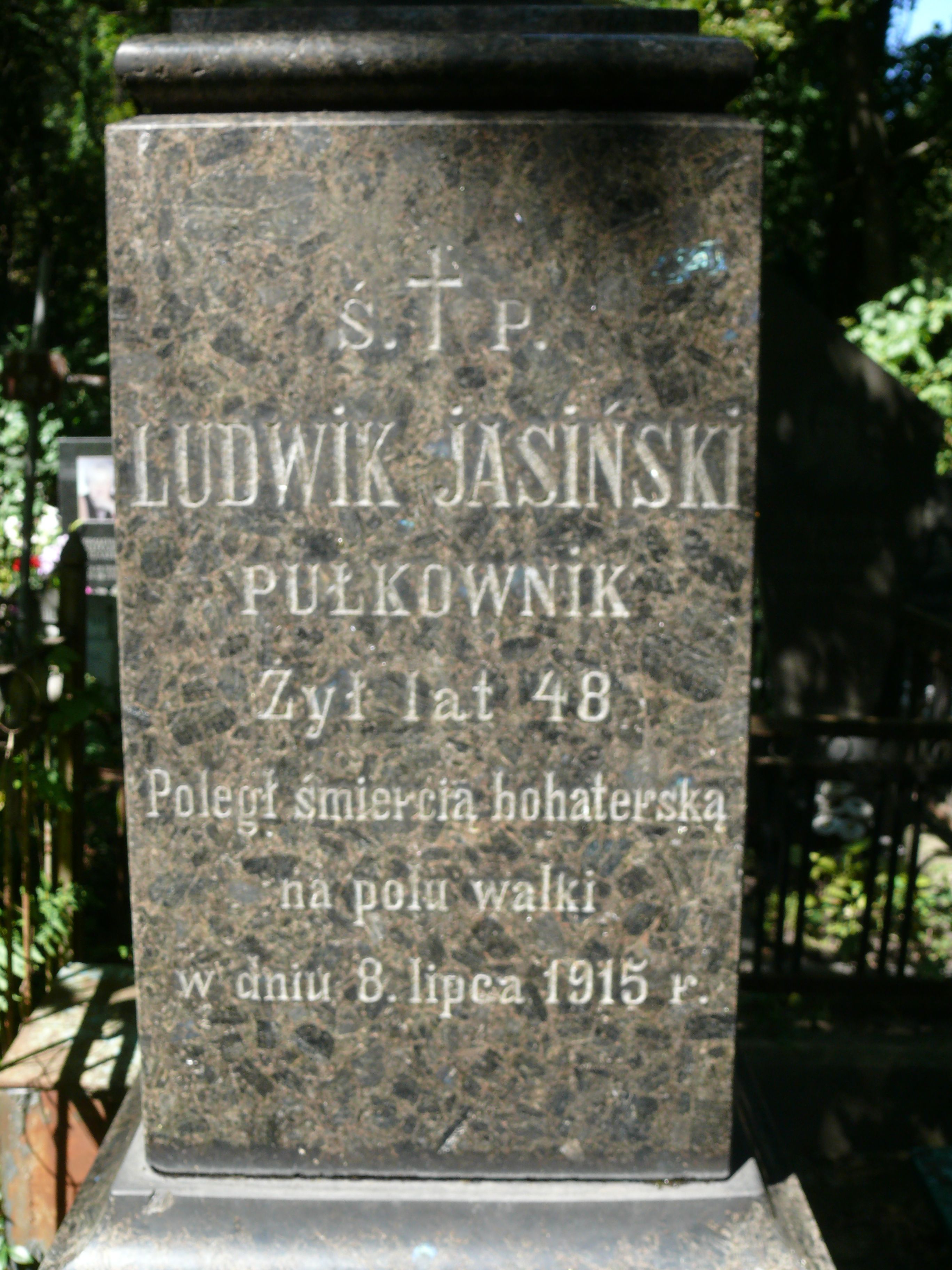Inscription from the tombstone of Ludwik Jasiński
