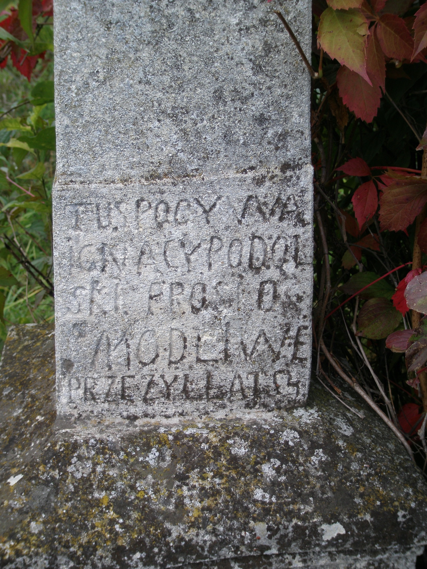Fragment of the tombstone of Ignacy Podolsky, Jazloviec cemetery, as of 2006.