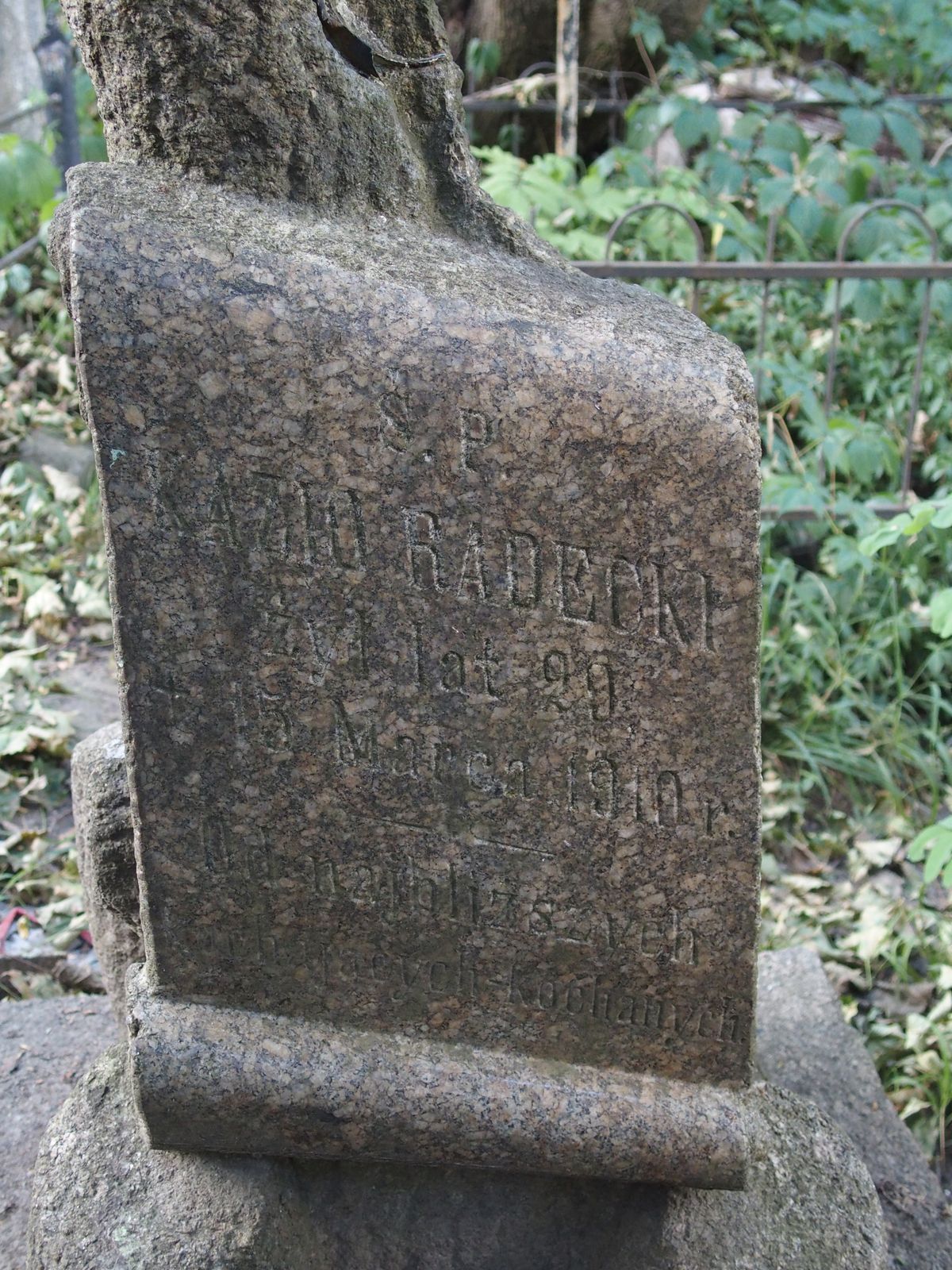 Inscription from the tombstone of Kazimierz Radecki