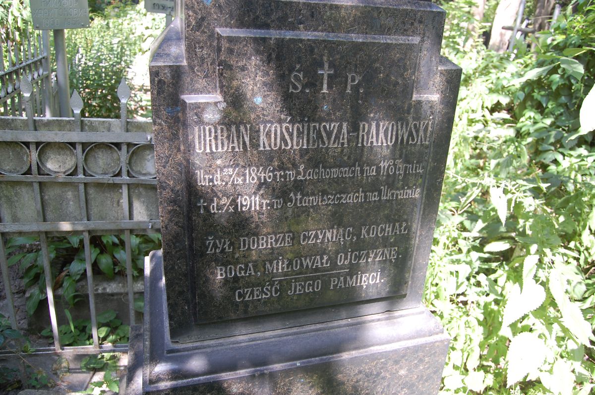 Inscription from the tombstone of Urban Kosciesza-Rakowski