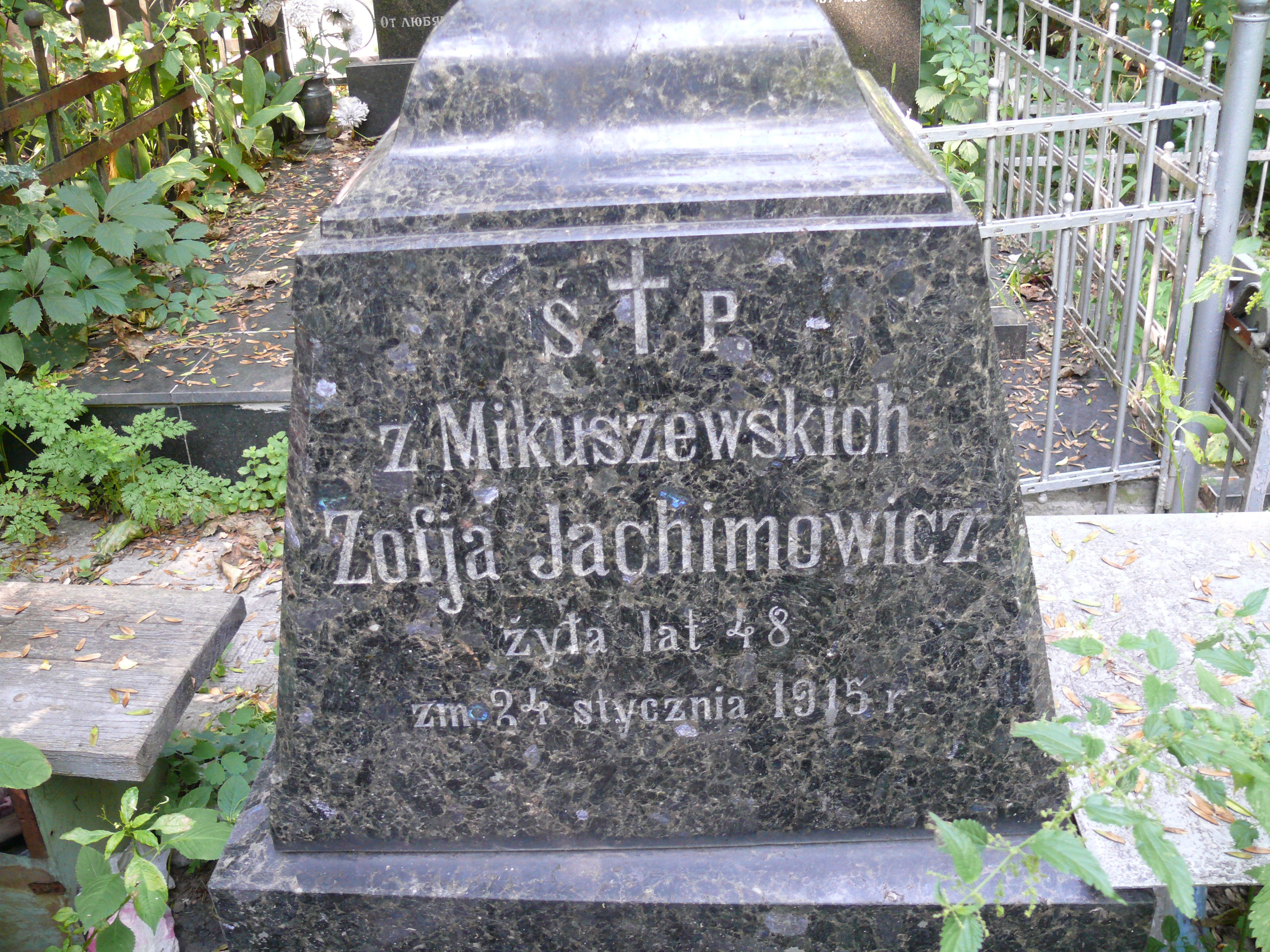 Inscription from the tombstone of Zofia Jachimowicz