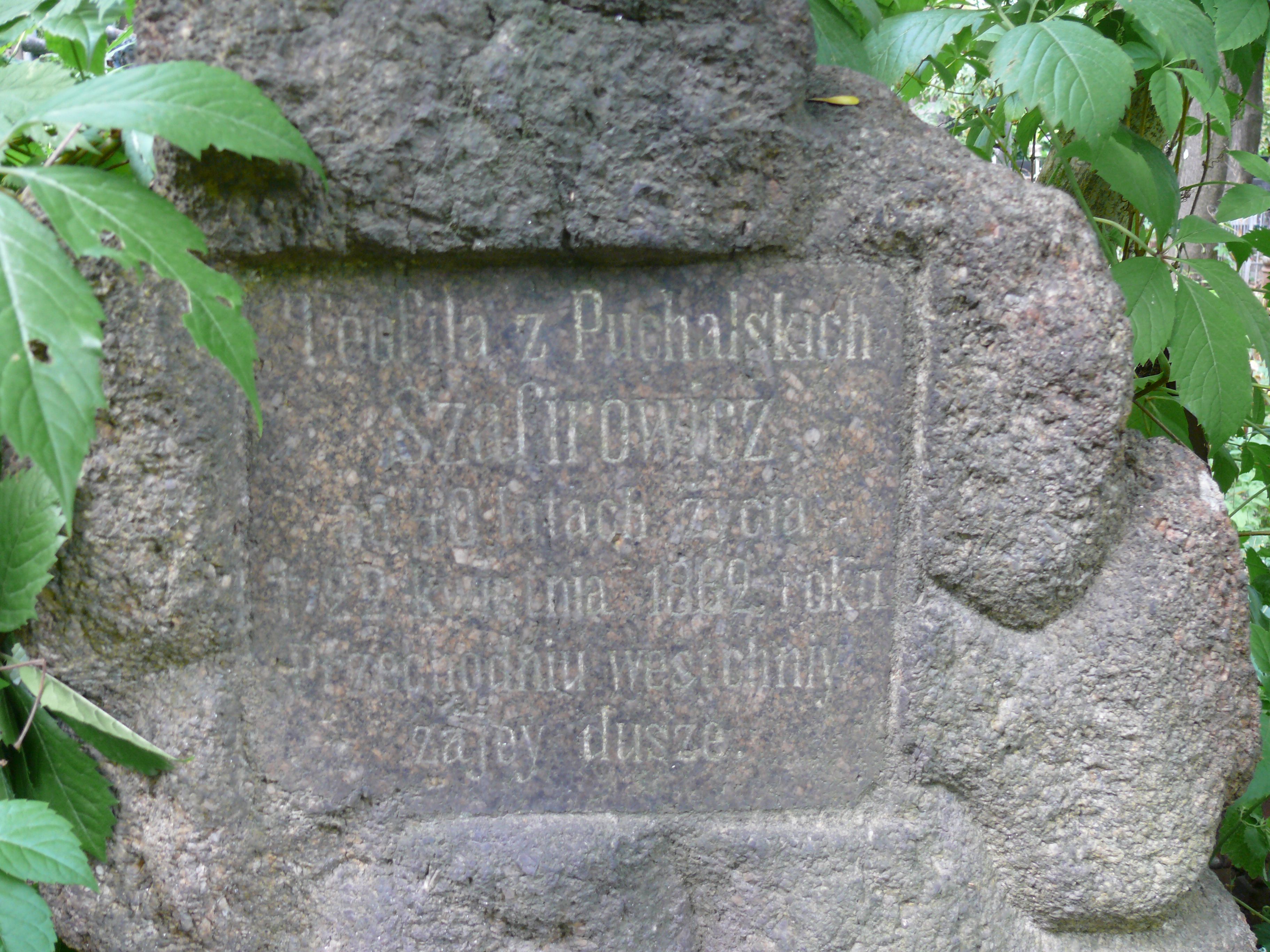 Gravestone inscription of Teofila Szafirowicz