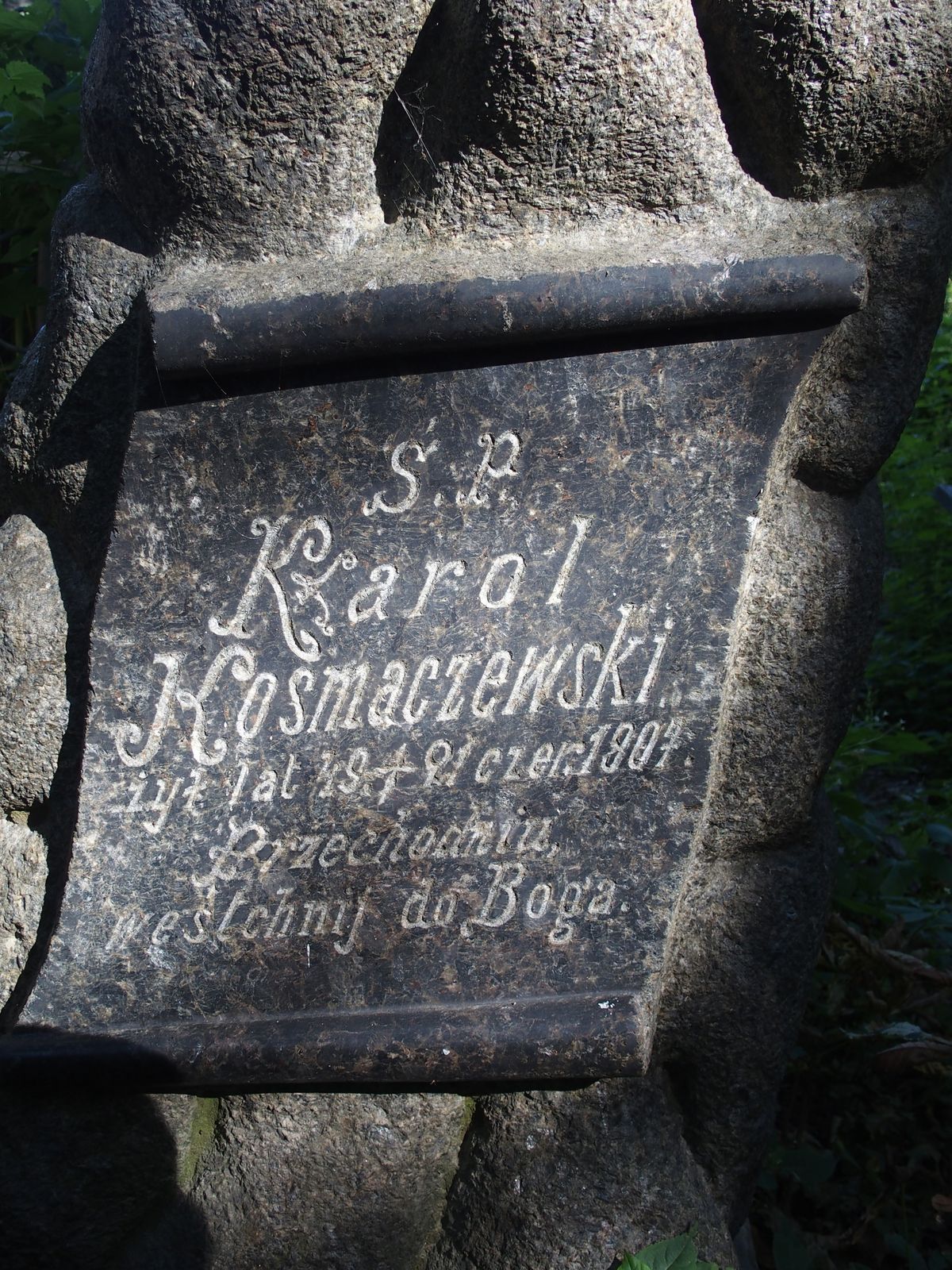 Inscription from the tombstone of Karol Kosmaczewski