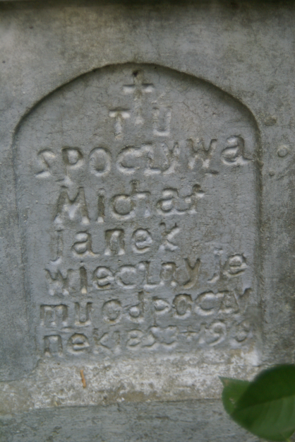 Gravestone inscription of Michal Janek, cemetery in Milovce, state from 2009