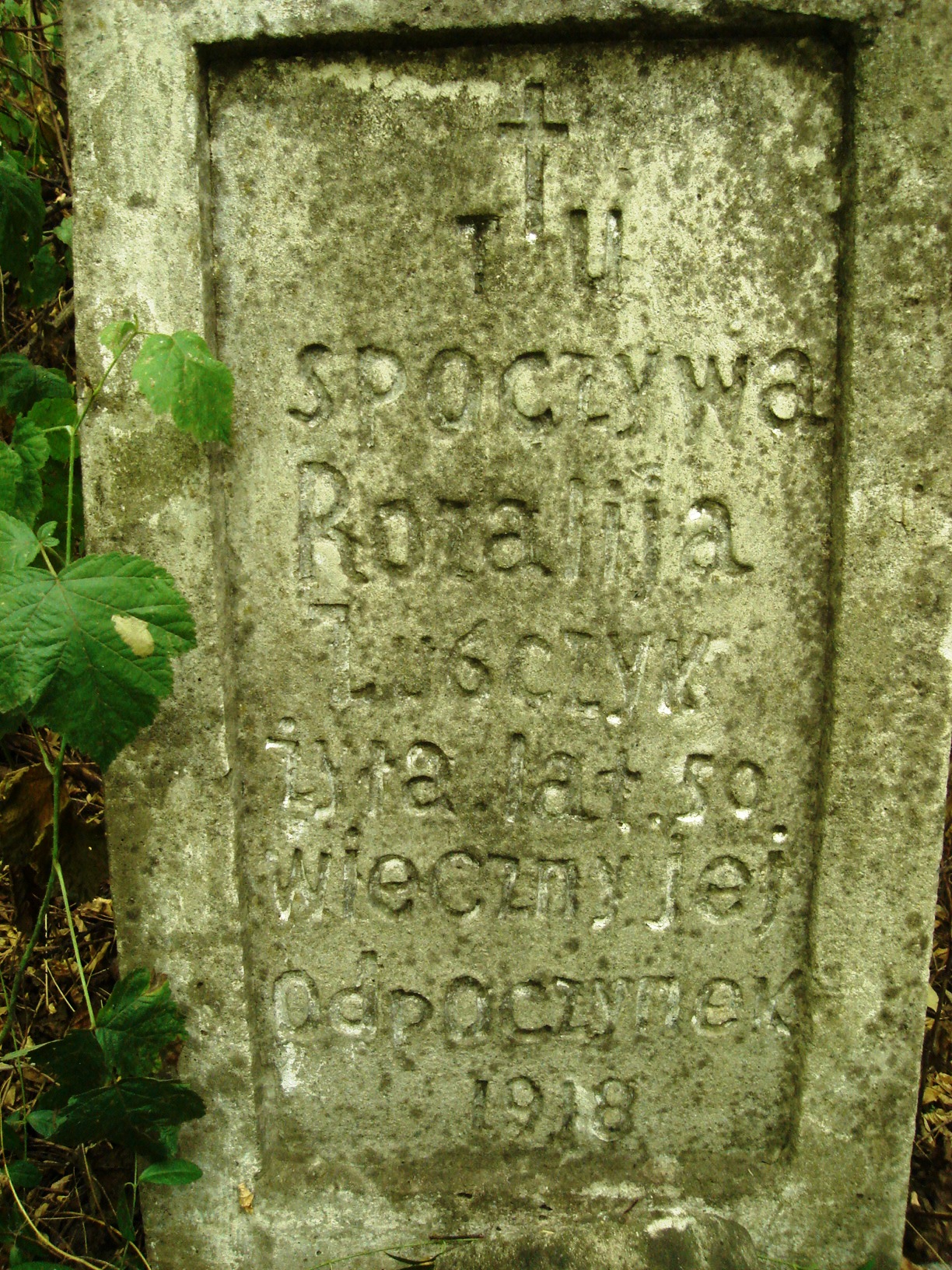 Gravestone inscription of Rozalia Jusczyk, cemetery in Milovce, state from 2009