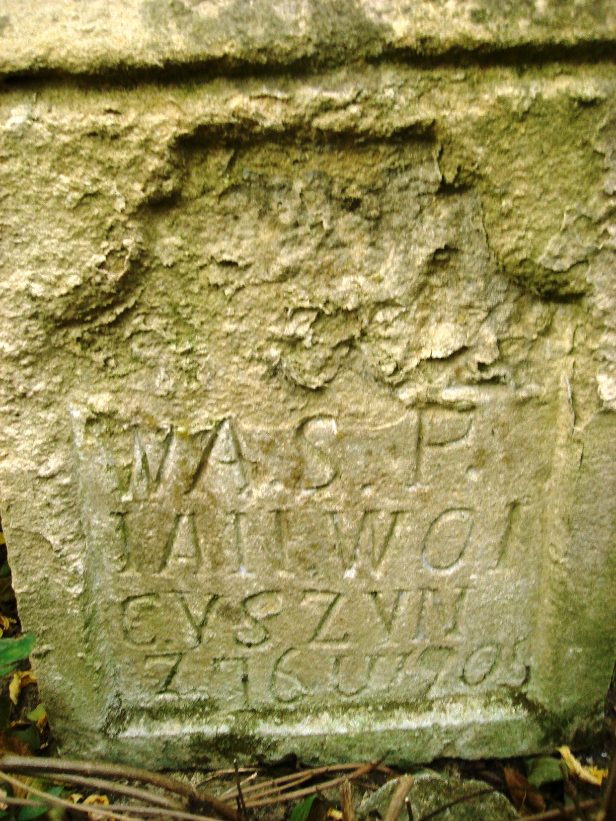 Gravestone inscription of Jan Wojcyszyn, cemetery in Milovce, state from 2009