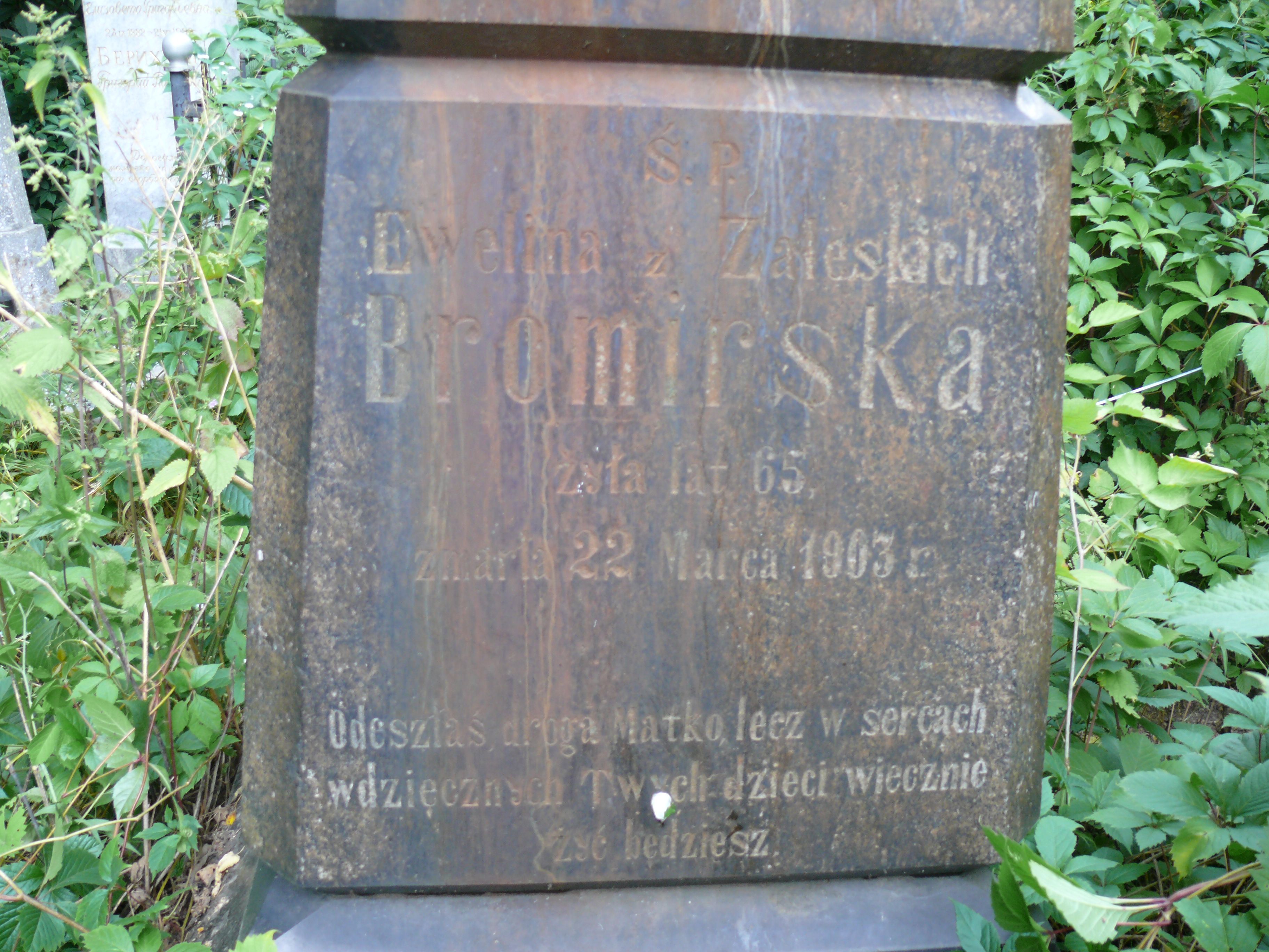 Inscription from the gravestone of Ewelina Boromirska