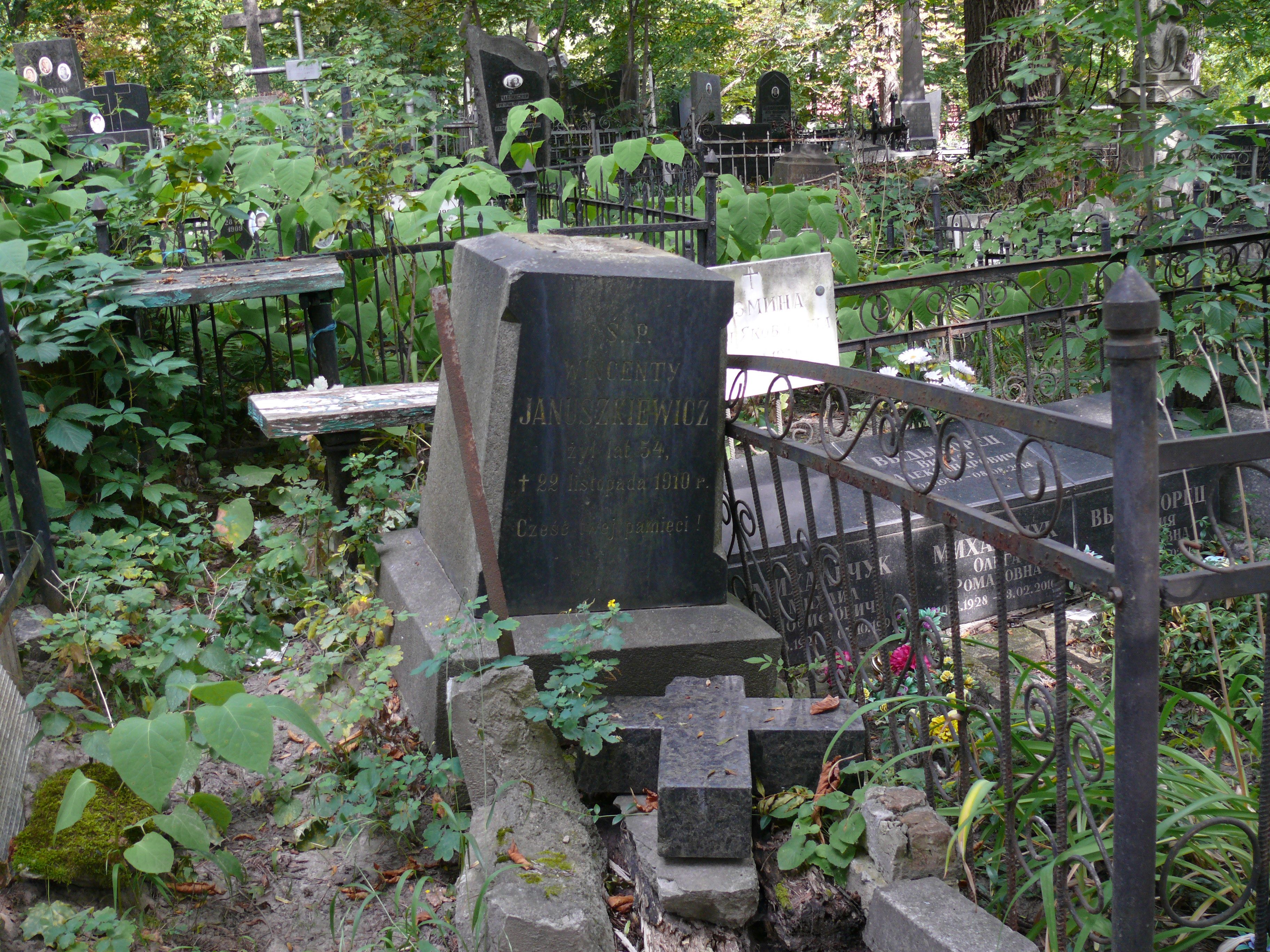 Nagrobek Wincentego Januszkiewicza, cmentarz Bajkowa w Kijowie, stan z 2021