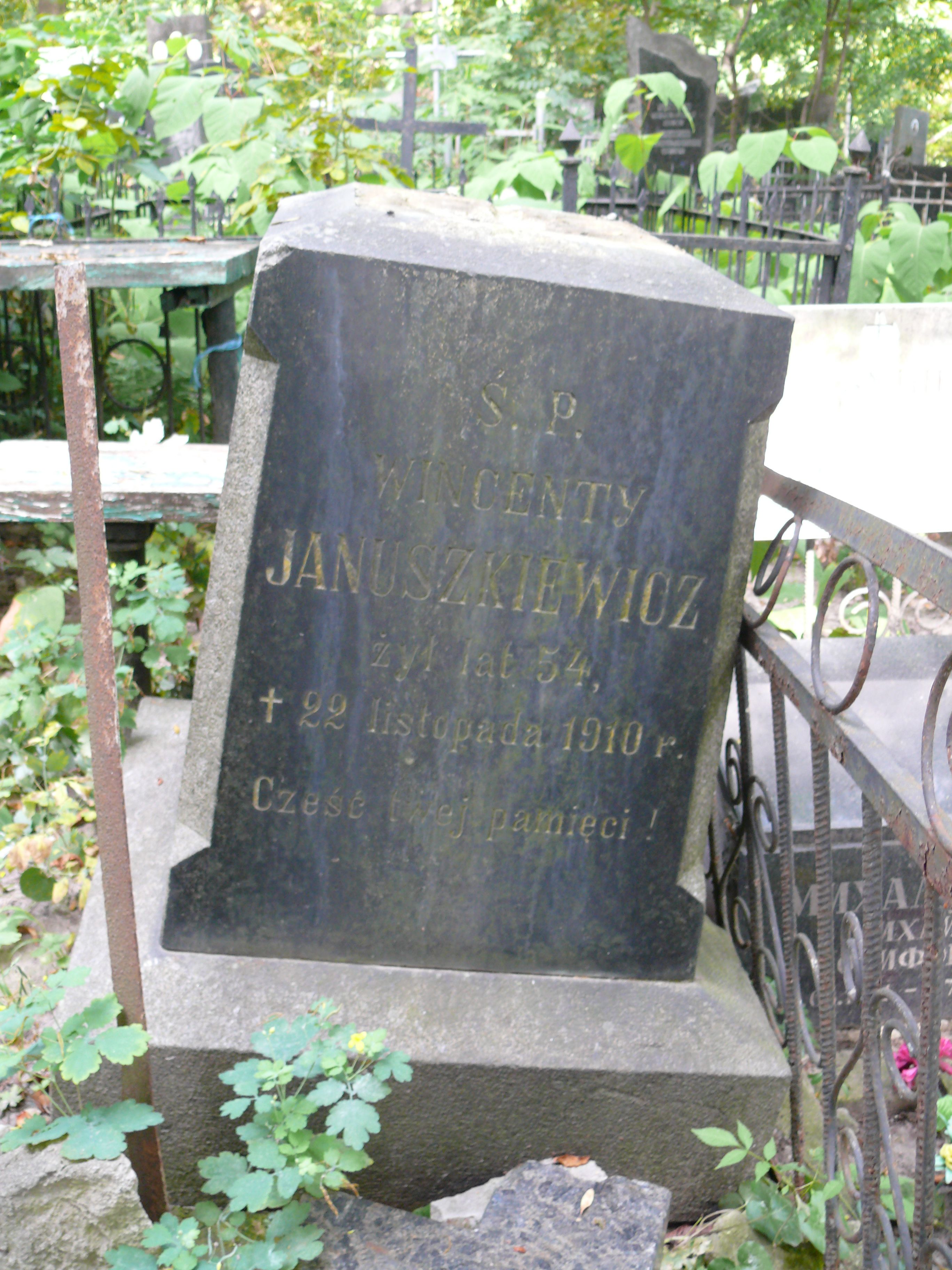 Nagrobek Wincentego Januszkiewicza, cmentarz Bajkowa w Kijowie, stan z 2021