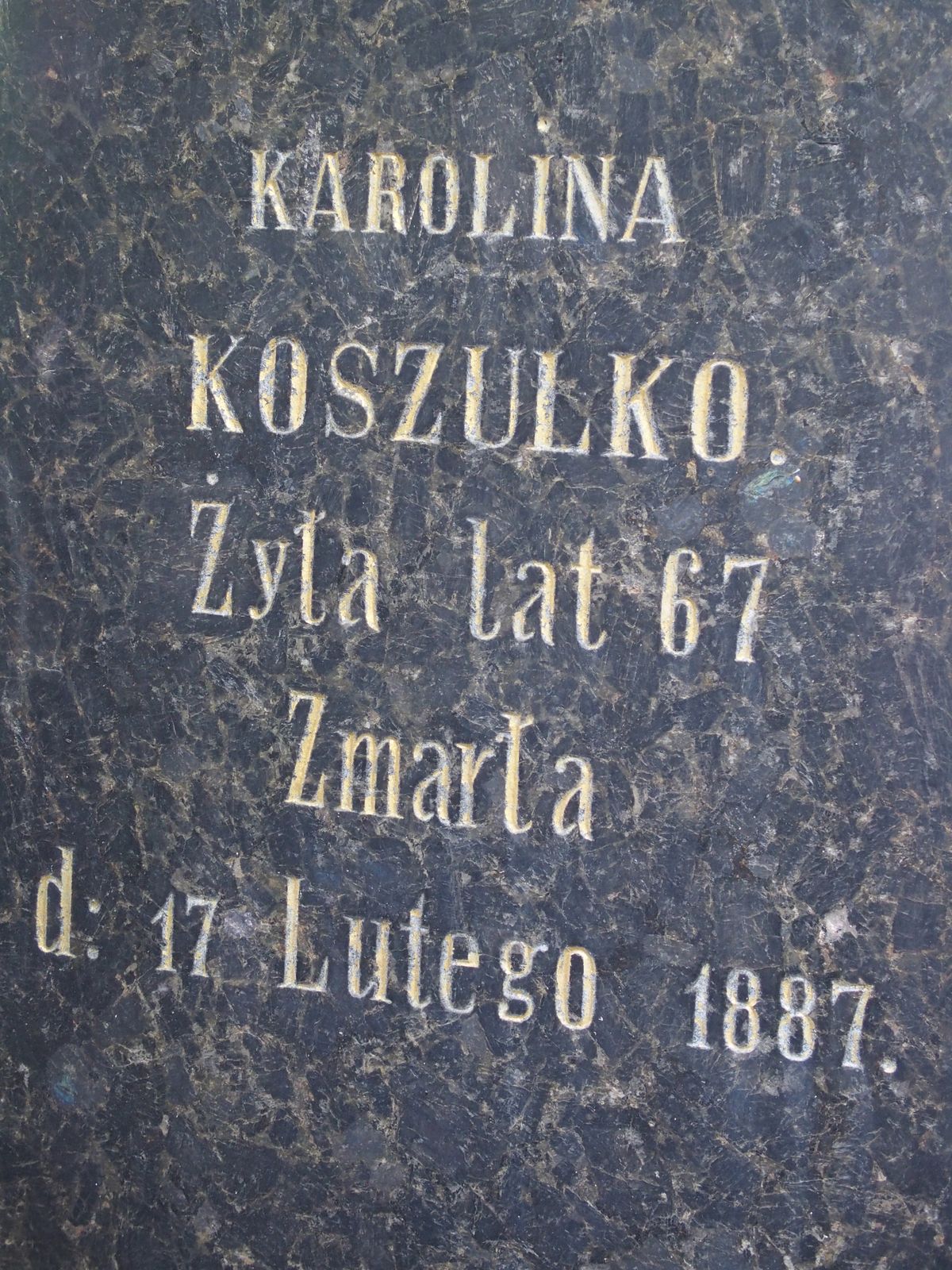 Fragment of the tombstone of Karolina Koszulko, Baykova cemetery in Kiev, as of 2021