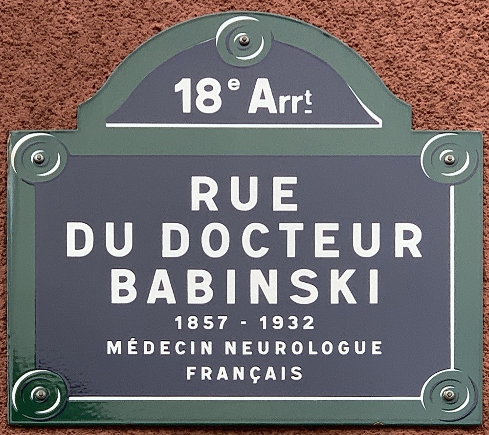 Plaque on a building in Rue du Docteur Babinski, 1965, Paris, France