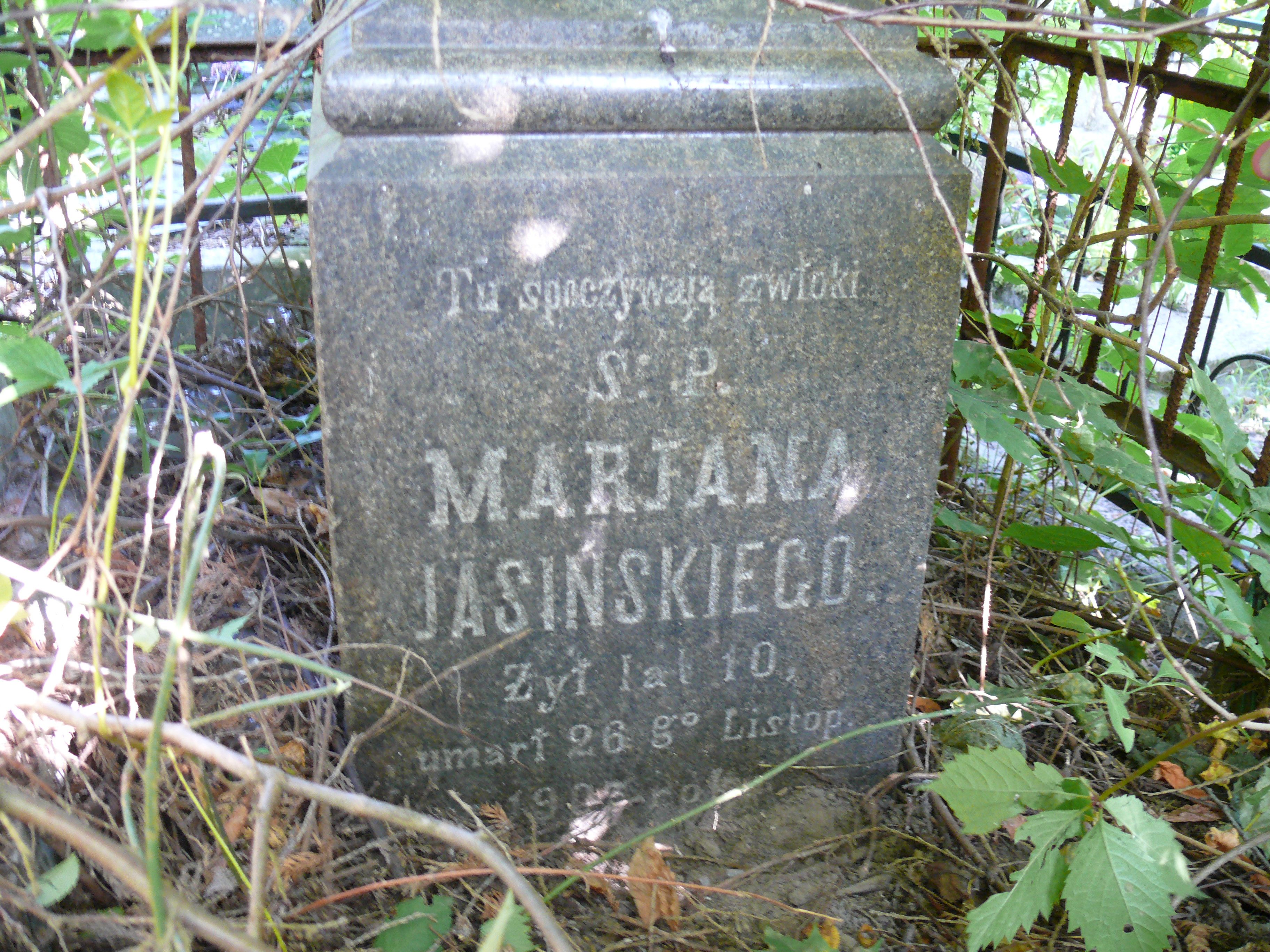 Tombstone of Marian Jasinski, Bajkova cemetery, Kyiv, 2021
