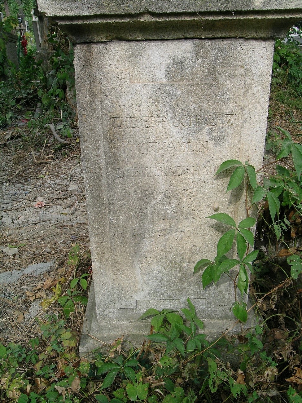 Tombstone of Theresia Schmelz, Zaleszczyki cemetery, as of 2019.