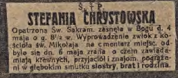 Fotografia przedstawiająca Tombstone of Maria Chrystowska, Stefania Chrystowska
