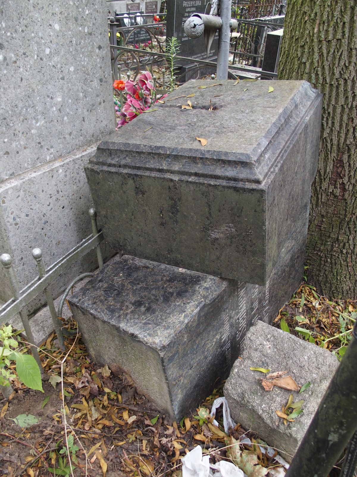 Fragment nagrobka Antoniego Sieńkiewicza, cmentarz Bajkowa w Kijowie, stan z 2021
