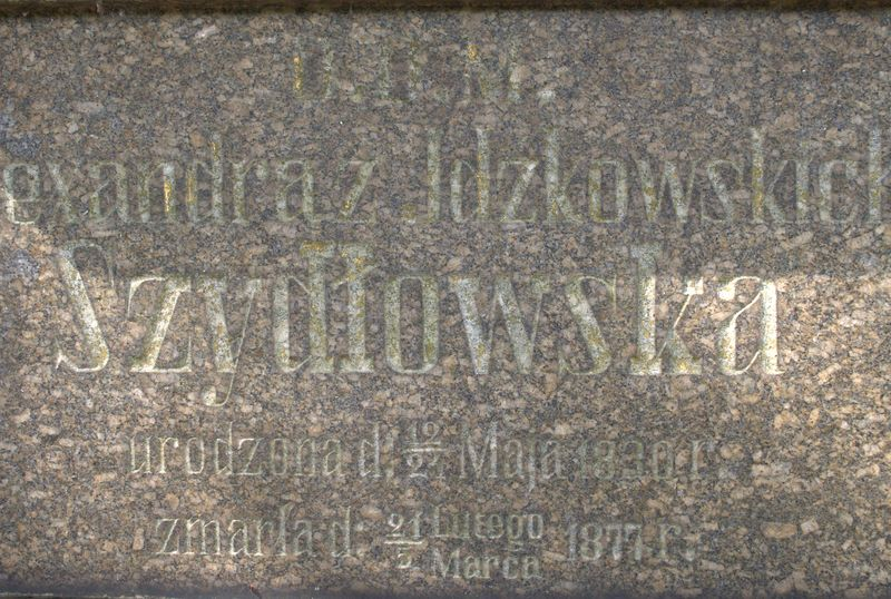 Gravestone inscription of Aleksandra Szydłowska