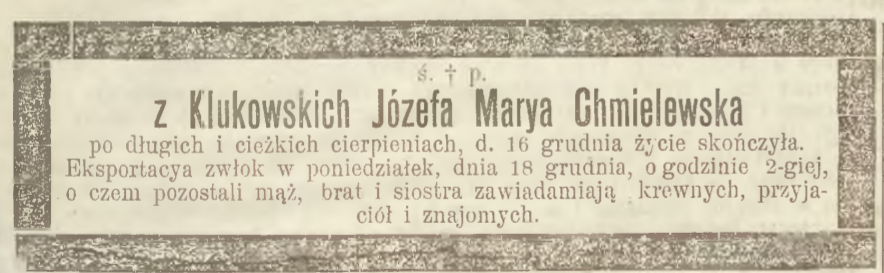 Fotografia przedstawiająca Tombstone of Józefa Chmielewska and Tekla Klukowska