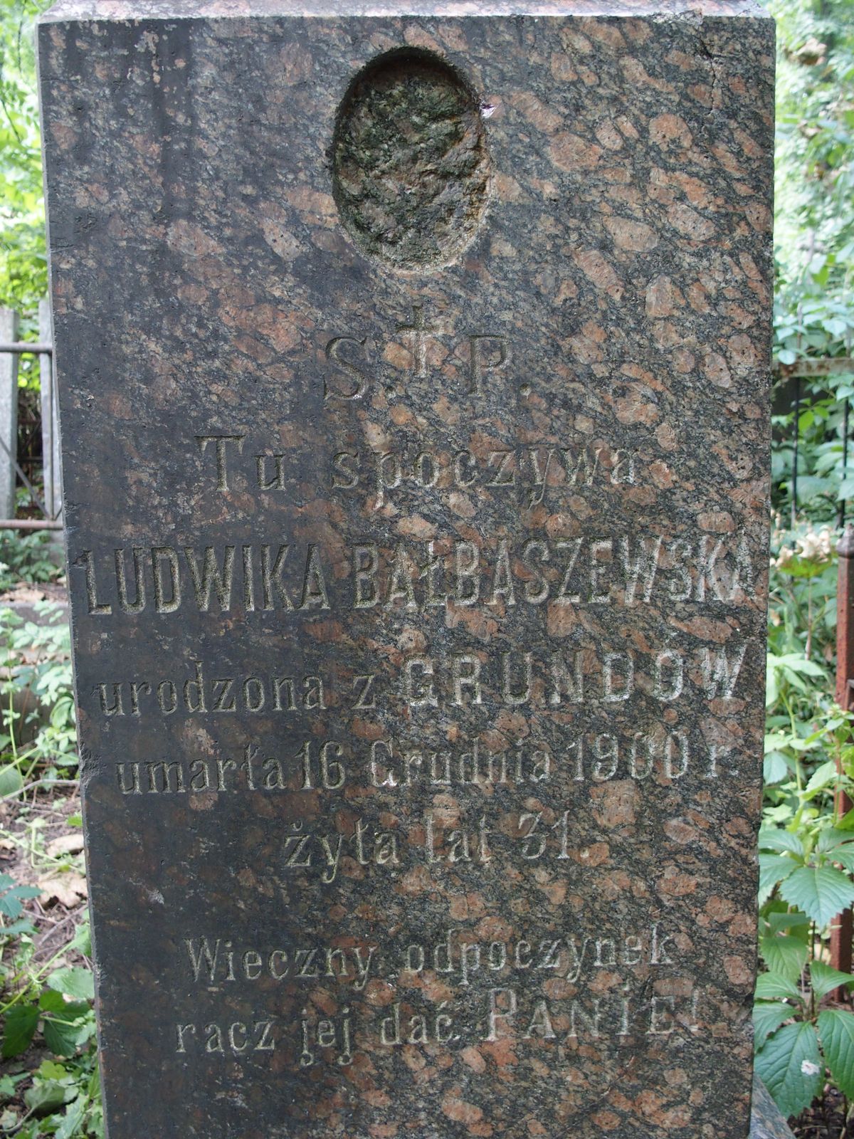 Inscription from the gravestone of Ludwika Balbashevskaya, Bajkova cemetery, Kyiv, as of 2021