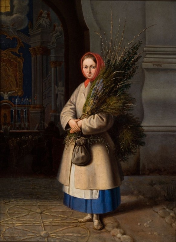 Fotografia przedstawiająca „Litwinka z palmami” - jeden z pierwszych obrazów rodzajowych w malarstwie polskim. Litewskie Muzeum Sztuki w Wilnie