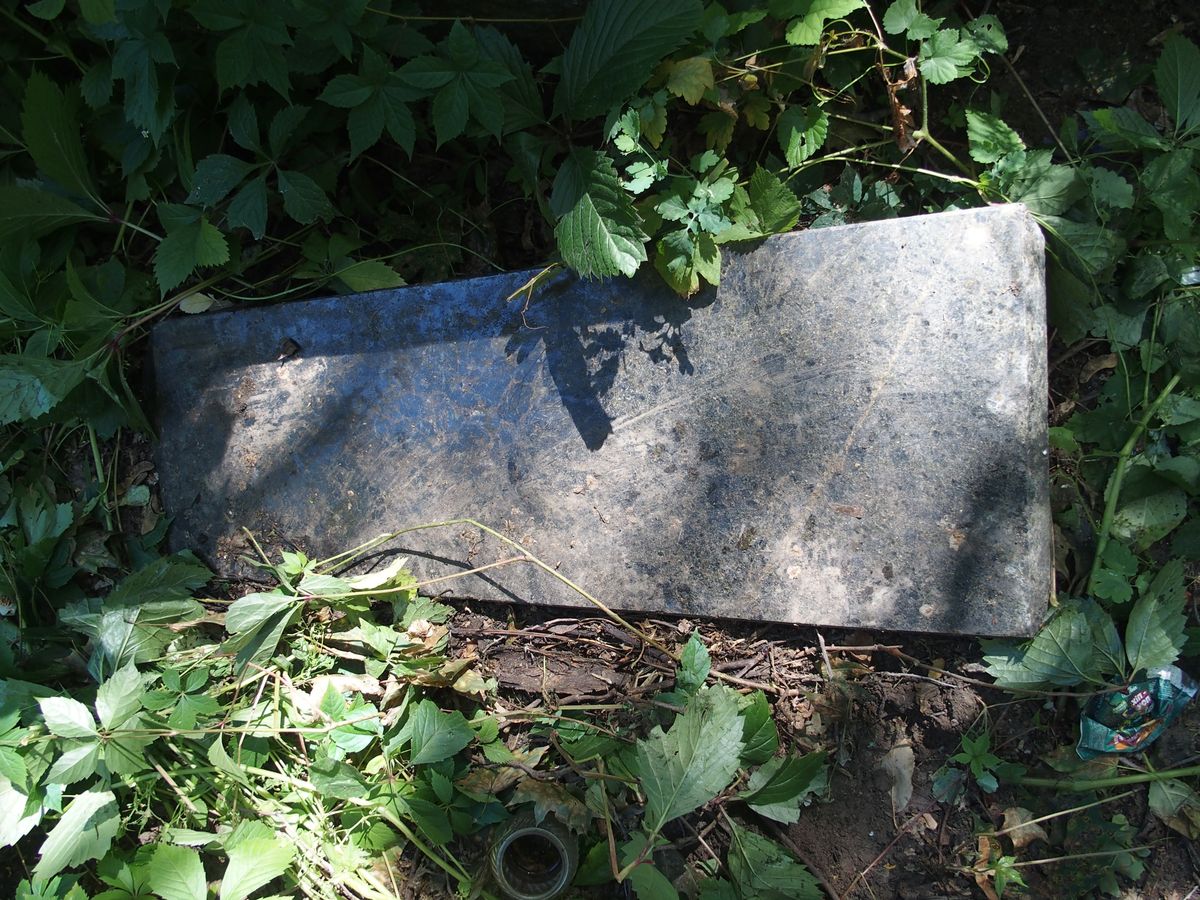 Fragment of a tombstone of Anna Wisniewska, Helena Wisniewska, Konstantin Wisniewski, Bajkova cemetery in Kiev, state in 2021