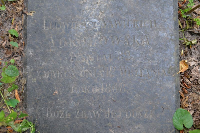 Napis z nagrobka Ludwiki Sokołowskiej