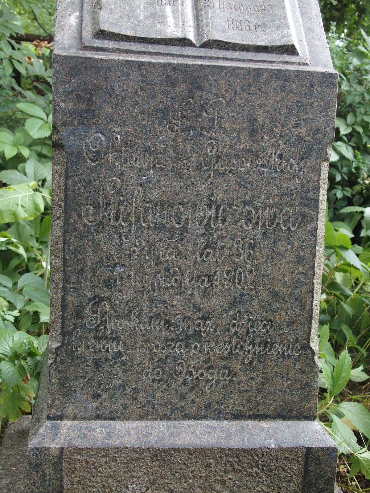Inscription from the gravestone of Jurek Ambrosevich, Octavia Stefanovichova, Bajkova cemetery, Kyiv, as of 2021
