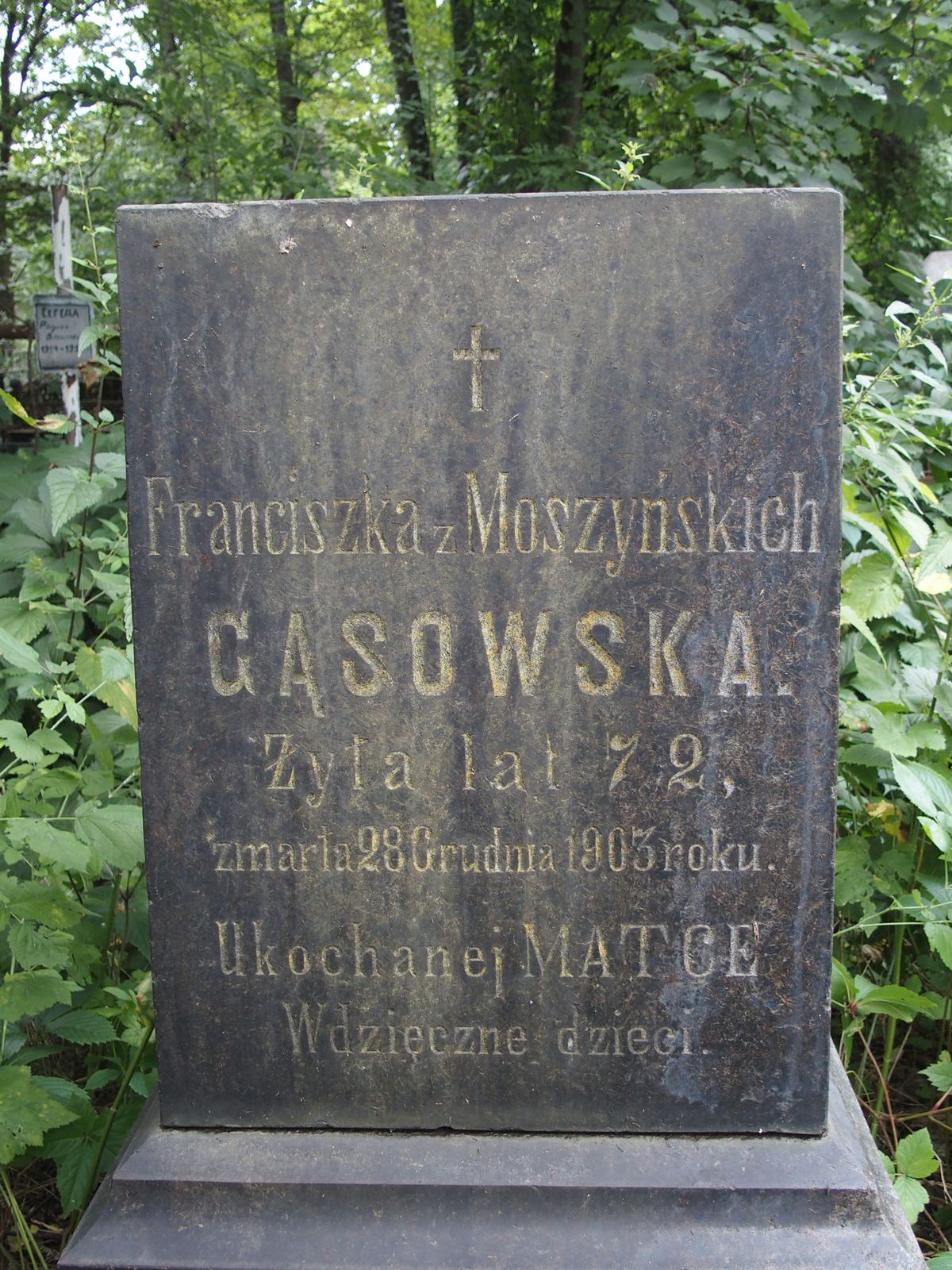 Inscription from the tombstone of Franciszka Gąsowska