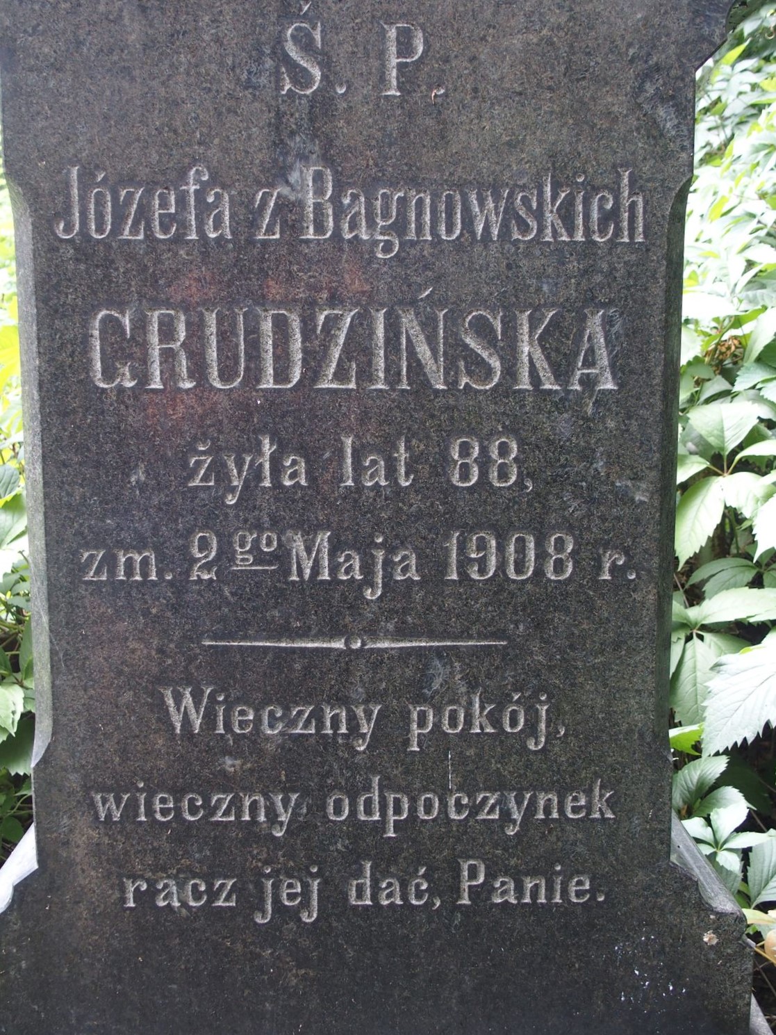 Gravestone inscription of Józefa Grudzińska