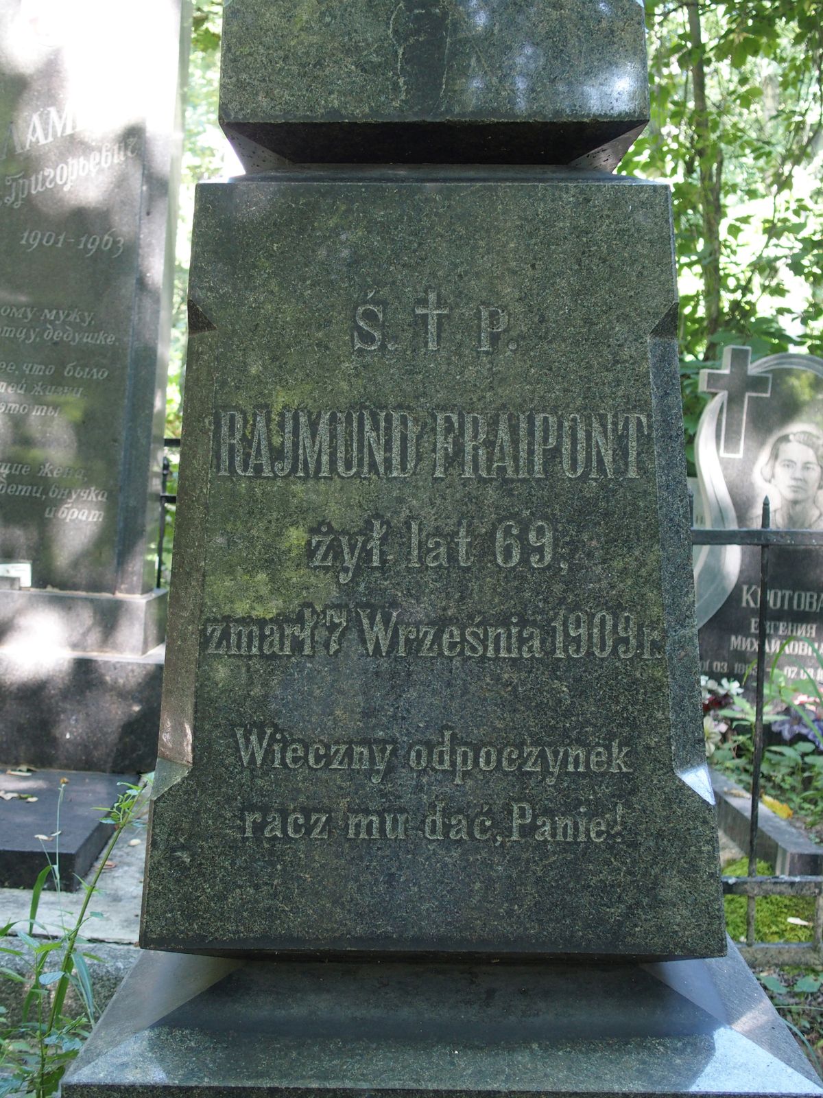 Inscription from the tombstone of Rajmund Fraipont