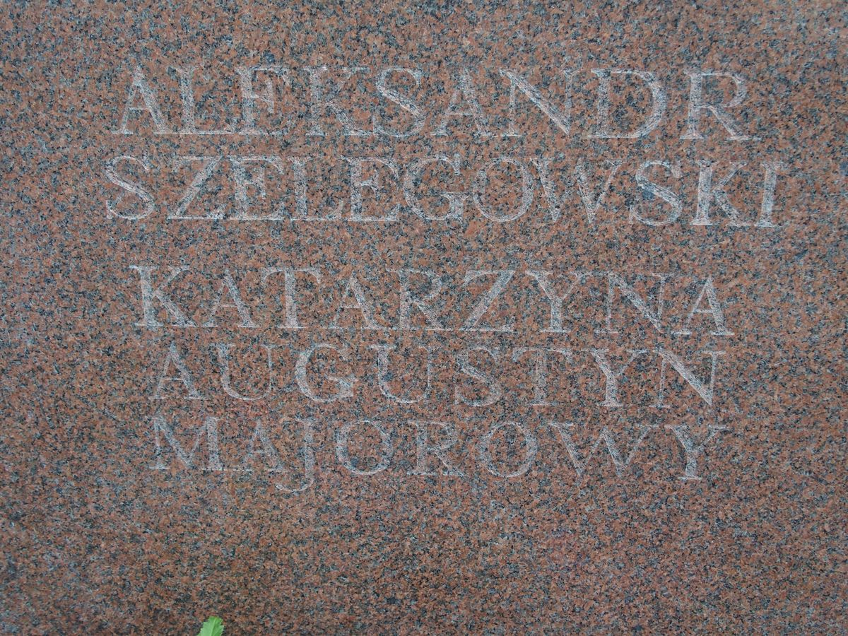 Inscription from the tombstone of Catherine Majorova, Augustine Majorova and Alexander Szelegowski, St Michael's cemetery in Riga, as of 2021.