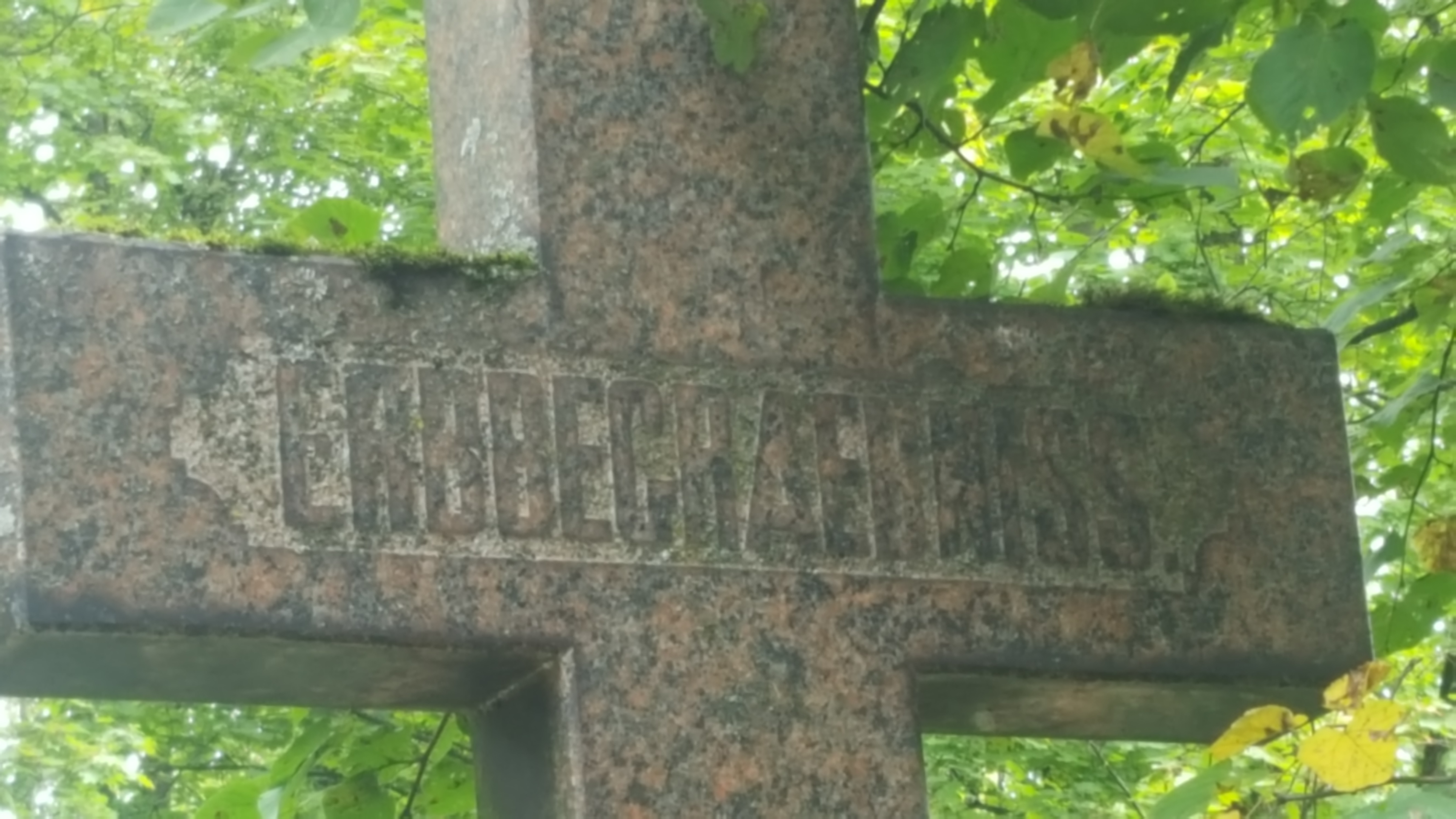 Fragment nagrobka Adama i Petronelli Salmanowicz, cmentarz św. Michała w Rydze, stan z 2021 r.