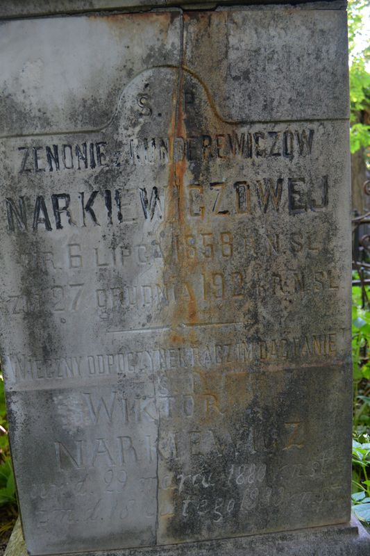 Napis z nagrobka rodziny Narkiewiczów