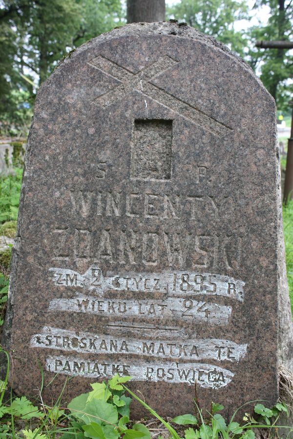 Fragment nagrobka Wincentego Zdanowskiego,  z cmentarza na Rossie w Wilnie, stan z 2013 roku